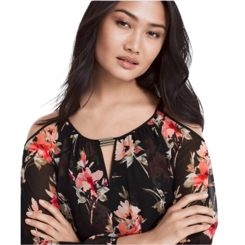 WHBM Floral Print Cold Shoulder Blouse
